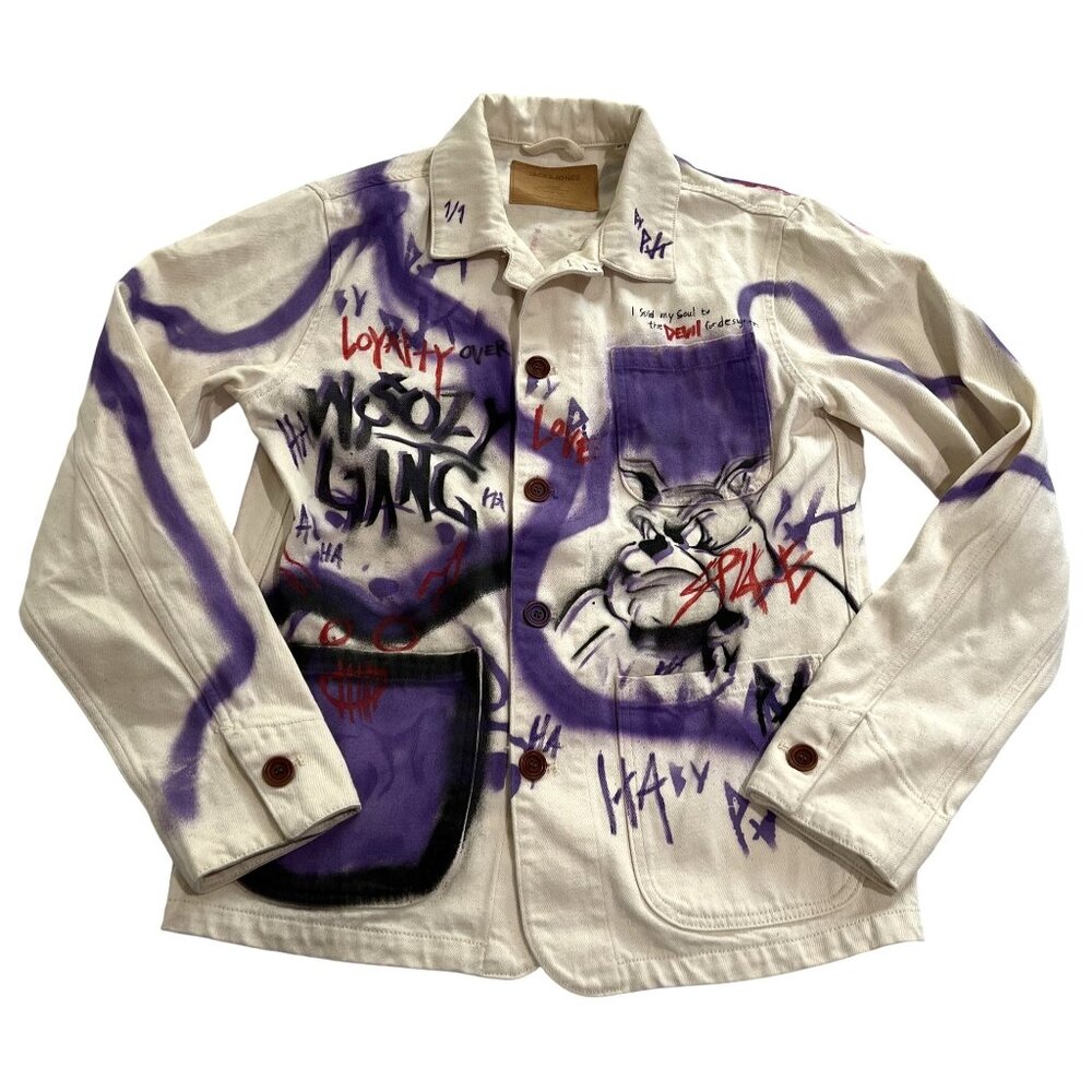 Jack & Jones Graffiti Jean Jacket in Cream